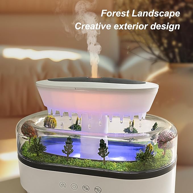 Rain Diffuser 250ML Essential Oil Diffuser, Cloud Humidifier Rain Water Drip Humidifier with Drip Music Micro Landscape Ultrasonic Diffuser for Bedroom (White)