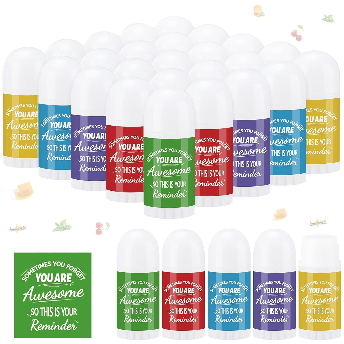 25 Pcs Thank You Gifts Mini Lip Balm Bulk Gifts for Coworkers Inspirational Appreciation Gifts Natural Ingredients Dry Chapped Lip Care Products for Employee Women Teacher, Assorted Flavors