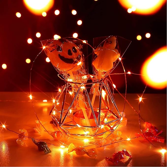RUICHEN 20 Ft 120 LED USB Fairy String Lights with On/Off Switch, Waterproof Copper Wire Lights for Bedroom Wall Ceiling Wreath Crafts Christmas Halloween Party, Orange, 2 Pack