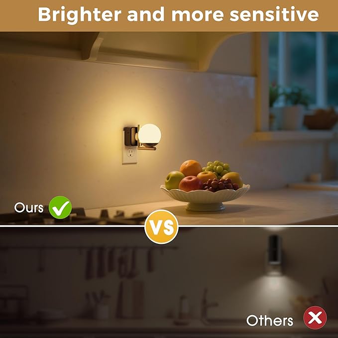 L LOHAS LED Night Lights Plug Into Wall 2 Pack, Dusk to Dawn Sensor, 3000K Nightlight, 0-100LM Adjustable Brightness, Plug in Night Light for Bathroom, Hallway, Bedroom, Stairway