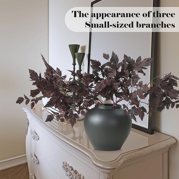 Lyrow 3 Pack Artificial Cimicifuga Plant Leaf Spray Faux Plum Cimicifuga Ramosa Leaf Branch Faux Fall Spray Silk Plants for Home Vase Wedding Garden Farmhouse Table Mantel Decor (18 Inches)