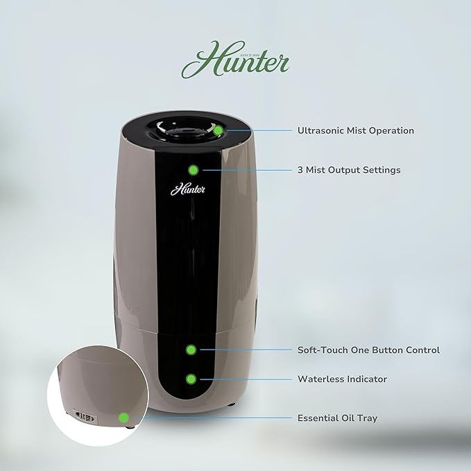 Hunter Fan Company Aspire Cool Mist 0.7 Gal Ultrasonic Humidifier-Taupe