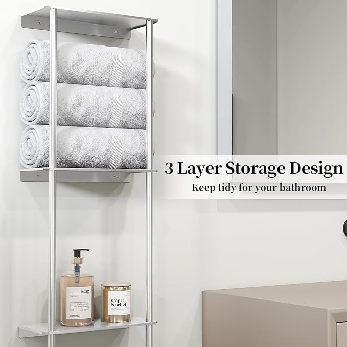 Towel Racks for Bathroom, 3 Tier Towel Rack with Shelf and Towel Bar, Wall Mounted Towel Rack, Towel Storage and Organizer - Brushed Nickel