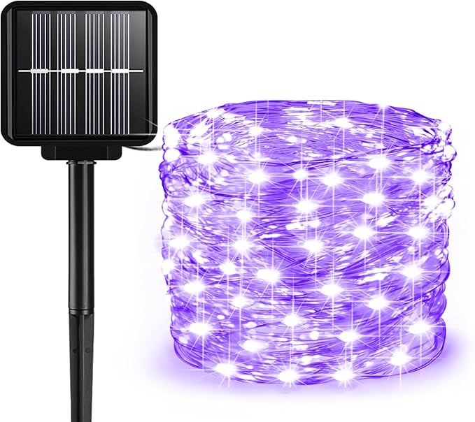 Solar String Lights Outdoor, 66 Feet 200 LEDs 8 Modes Solar Fairy Lights for Outside, Waterproof Outdoor Light for Patio Yard Christmas Tree Halloween Wedding Party Decorations, Purple