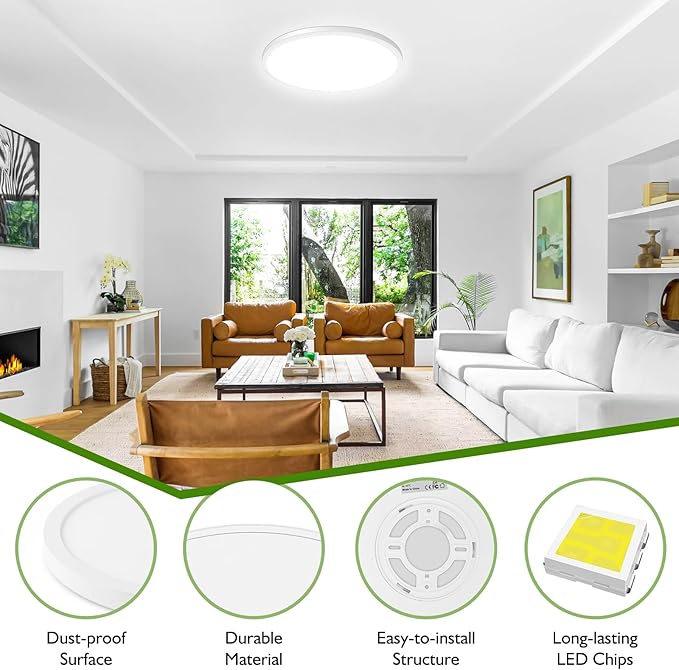 15 Inch Large LED Flush Mount Ceiling Light Fixture, 30W 4000Lm Dimmable Modern Recessed Ceiling Lamp, 5000K Daylight White Super Slim Low Profile Ceiling Light for Kitchen Bedroom Hallway, 4-Pack