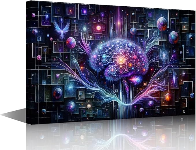Digital Brain Canvas Wall Art for Bedroom Neurological Data Analysis Painting House Decorations Technology Print Artwork Canvas Framed Artwork for Walls Posters framed Ready to Hang 24"Wx36"Hx1 Panel