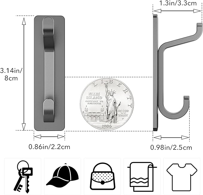 pickpiff Wall Hooks for Coat and Towel: 13LB Strong Adhesive Door Hanger Stick on, Grey 6 Pack