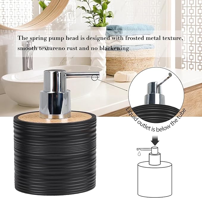 CERBIOR Bathroom Accessories Set Bath Ensemble Includes Soap Dispenser, Toothbrush Holder, Toothbrush Cup, Soap Dish for Decorative Countertop and Housewarming Gift (Black Spiricle)