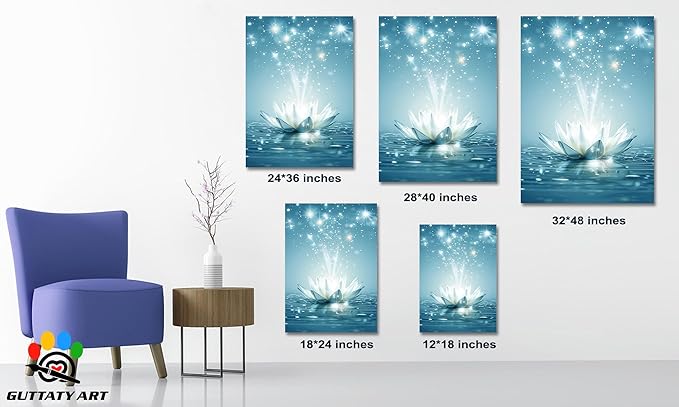 GUTTATY Zen Floral Canvas Wall Art, Water Lily Bloom Picture, Lotus Flower Canvas Art Print, Spiritual Zen Wall Picture, Meditation Spiritual Zen Flower Print for Yoga Spa Spiritual Room 24x36 inch