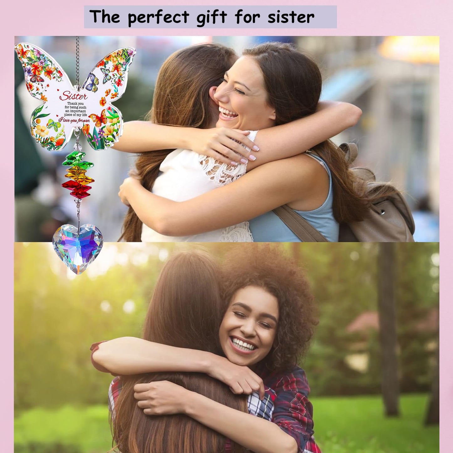 Birthday Gifts for Sister,Butterfly Suncatcher for Sister,Thank You Gifts for Women,Sun Catcher Appreciation Gift,Crystal Suncatcher for Indoor Window Hanging Rainbow Maker (Butterfly)