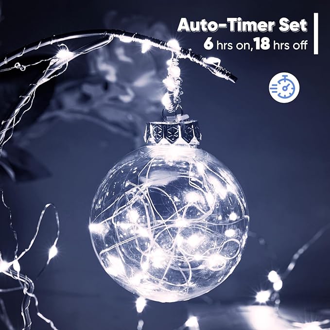 4 Pack 16.4 Ft. Battery Operated Outdoor String Lights with Remote & Timer, LED Cool White Fairy Lights, Waterproof Twinkle Lights for Bedroom, Dorm, Mason Jar, Wedding, Party, Christmas