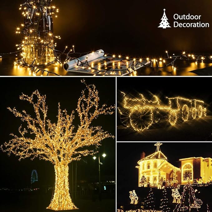 Quntis 82ft 1000 LED Cluster Christmas String Lights - Dark Green Wire Tree Lights - 8 Modes Outdoor Waterproof Plug-in for Holiday, Wedding, Party, Home Decor, Warm White
