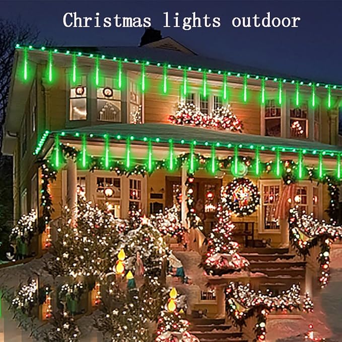 Kwaiffeo Halloween Lights Outdoor, Meteor Shower Lights for Xmas Halloween Decorations Outdoor Party St. Patrick's Day, UL Plug, Green
