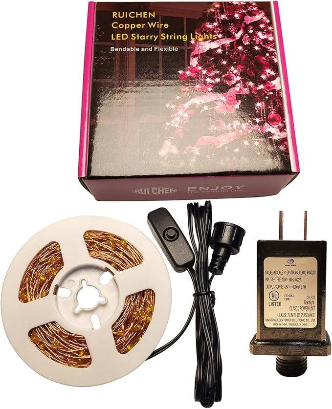 RUICHEN Plug in Fairy String Lights with Switch, Waterproof 33 Ft 100 LED Copper Wire Firefly Lights for Bedroom, Patio, Garden, Balcony, Dorm, Green
