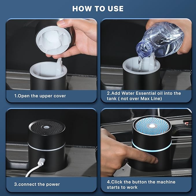 Car Fragrance diffusers, Air fresheners,USB-Powered Mini Ultrasonic Mist Humidifier Oil Diffuser for Vehicle