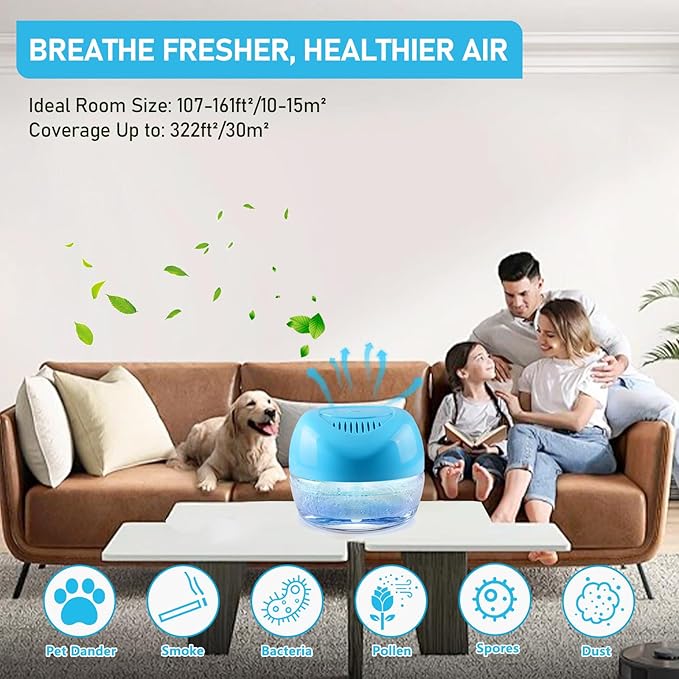 Water-Based Purifier Air Washer, Air Revitalizer & Freshener, Air Fresher with 7 LED Color Changing Light for Rooms (Blue)