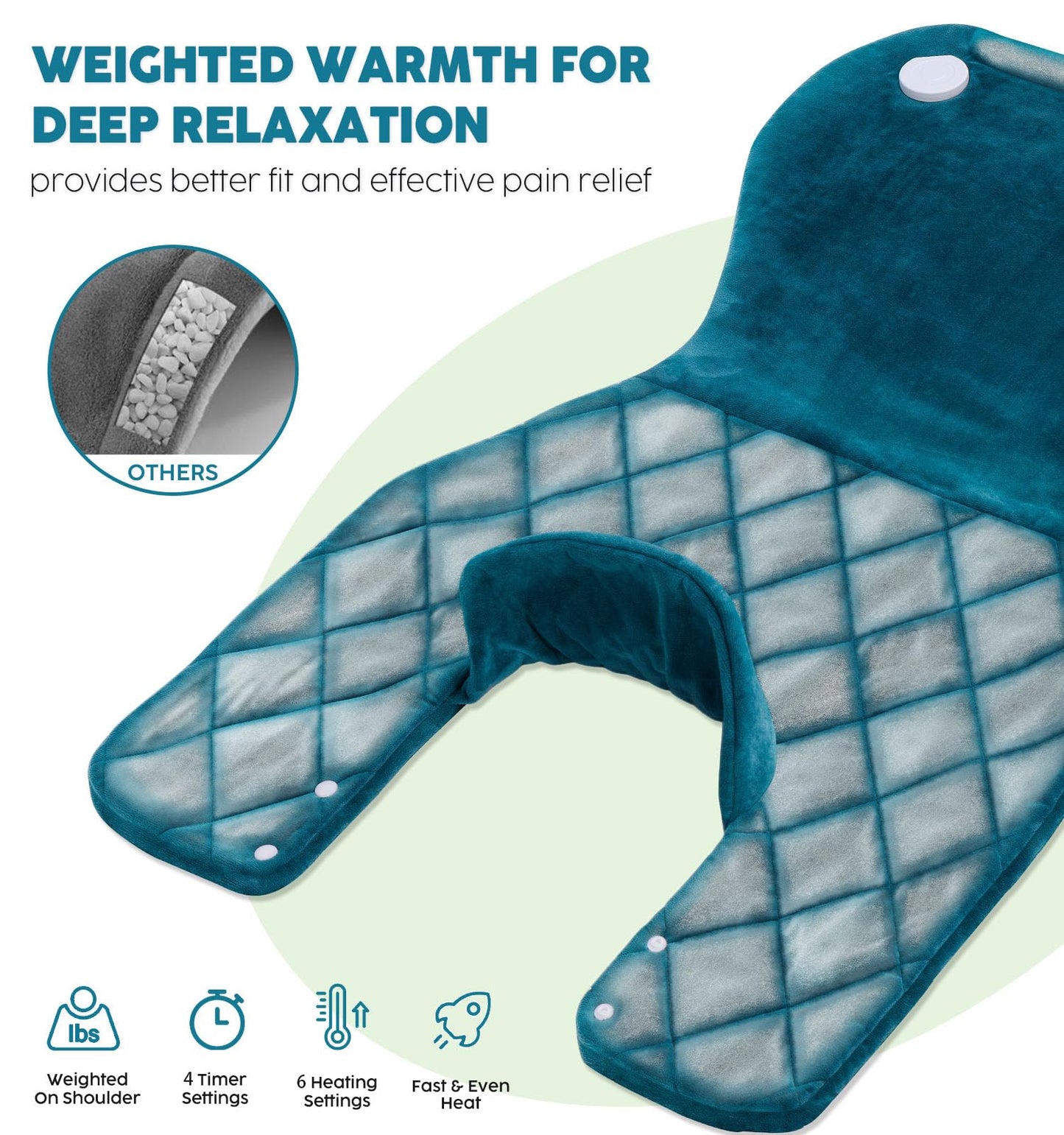 Weighted Electric Heating Pad for Neck, Shoulders and Back Pain Relief | Father's Day Gifts for Dad Husband,Gifts for Men Women, Birthday, Christmas | Fast Heating, 6 Heat Settings, 4 Timers, Auto‑Off