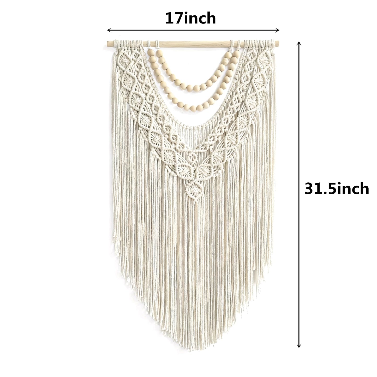 guzhiou Macrame Wall Hanging Boho Geometric Woven Tapestry Cotton Handmade Bohemian Art Decor with Wood Bead Wall Decor for Bedroom Living Room Apartment Nursery 31.5" L x 17"" W (Wood bead-B)"