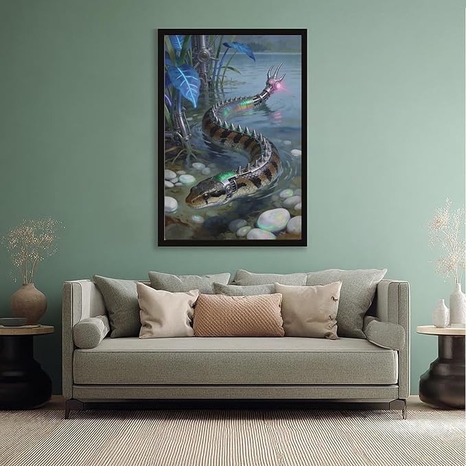 Framed Futuristic Nature Wall Art for Modern Living Room Creative Sci Fi Style Interior Decor 16x24in