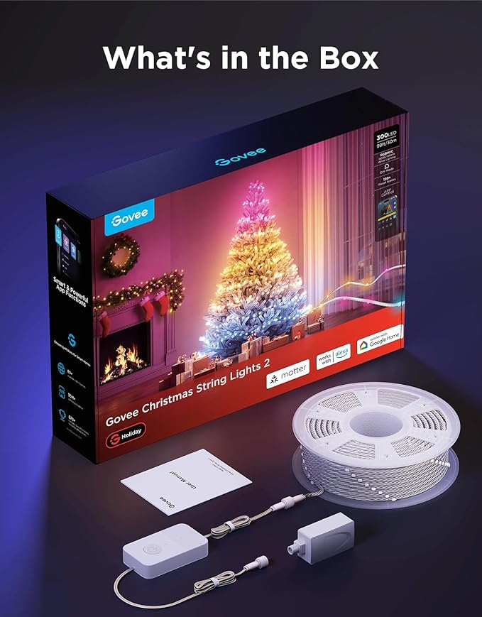 Govee Christmas Lights 2, RGBWIC 99FT 300LEDs Holiday String Lights with Shape Mapping Function, Smart LED Decoration for Indoor Outdoor Tree, 130+ Preset Scenes, Voice and APP Control, Clear Wire