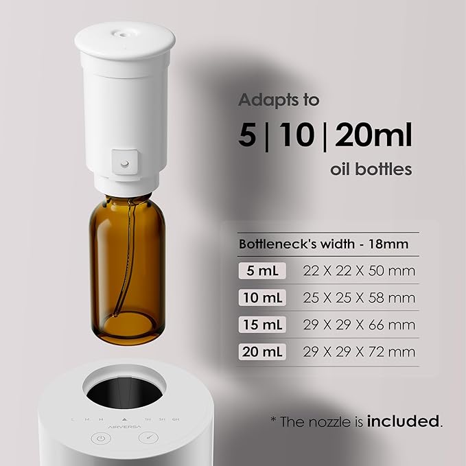 Airversa Waterless Diffuser for Essential Oil, Car Diffsuer, Battery Operated Nebulizer, 0.7 Fl Oz/ 20mL, Mini Scent Air Machine, 3 Timers & 3 Mist Levels for Home, Room, Car, Office - AN6 Black+White