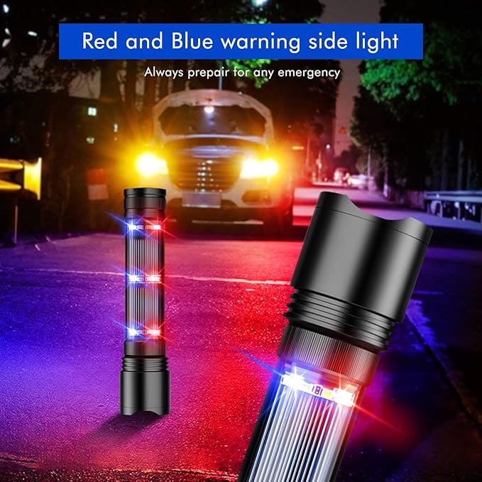 NPET T08-2 Solar Power Flashlight Car Flashlight USB Rechargeable Tactical Multi-Function Torch Emergency Tool (T08-2pack)