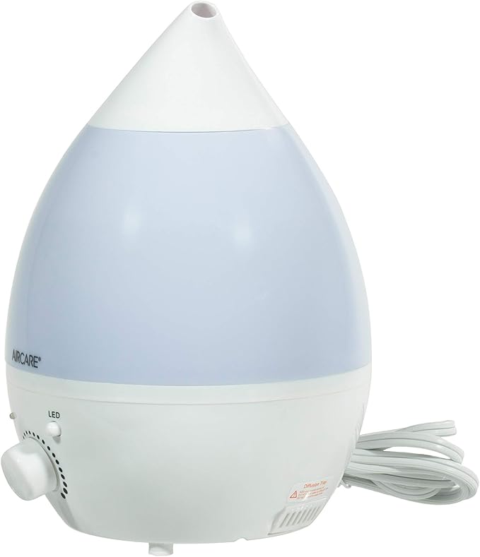 AIRCARE Ultrasonic Cool Mist Humidifier,Whisper-Quiet, Multi Color LED Light, Aroma Therapy Essential Oil Diffuser for Home, Bedroom, Baby, Nursery, Yoga, Spa and Office (white, .33 gal)