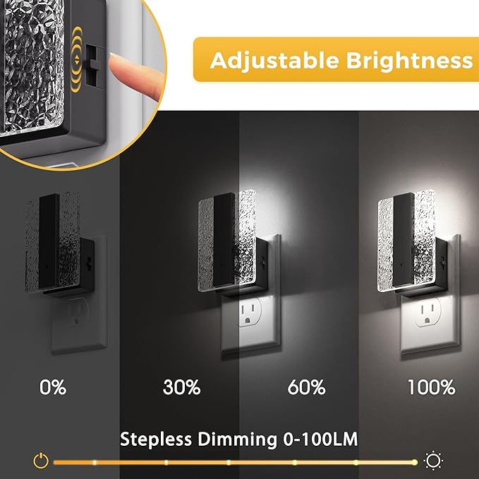 L LOHAS LED Night Lights Plug Into Wall, 2 Pack Night Light with Dusk-to-Dawn Sensor, Dimmable Decorative LED Nightlights, 0-100LM 5000K Adjustable Brightness for Bathroom, Hallway, Bedroom,Stairway