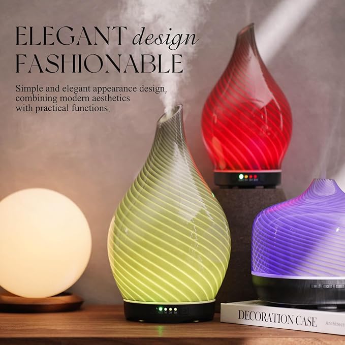 Porseme 280ml Essential Oil Diffuser Glass Color Changing Aroma Air Diffusers Aromatherapy Ultrasonic Cool Mist Humidifier 7 Running Hours Waterless Auto-Off for Sleeping, Yoga, Office (Pure Grey)