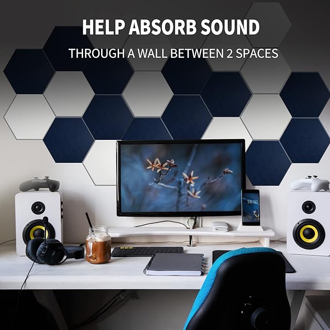 Mollywell Hexagon Acoustic Panels 14x12 - Reduce Echo & Reverb, Noise Blocking Wall Tiles for Studio & Bedroom, Violet Sound Absorbing Panels