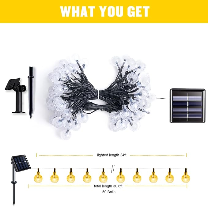 JMEXSUSS Solar String Lights Outdoor Waterproof, Solar Christmas Lights for Garden Patio Yard Tree Party Christmas Decorations, Crystal Globe