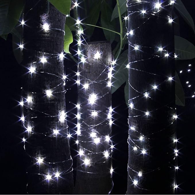 RUICHEN Silver Wire Fairy Lights Plug in 33 Ft 100 LED String with Spool, Cool White