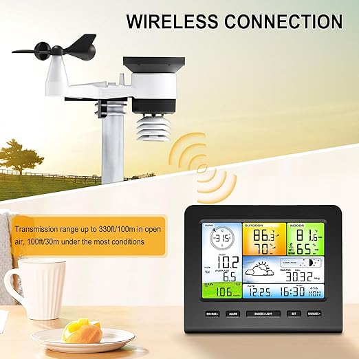 Urageuxy Weather Station Wireless Indoor Outdoor, Home Weather Stations with Rain Gauge, Wind Speed/Direction, Temperature, Humidity, Weather Forecast, Alarms, WiFi