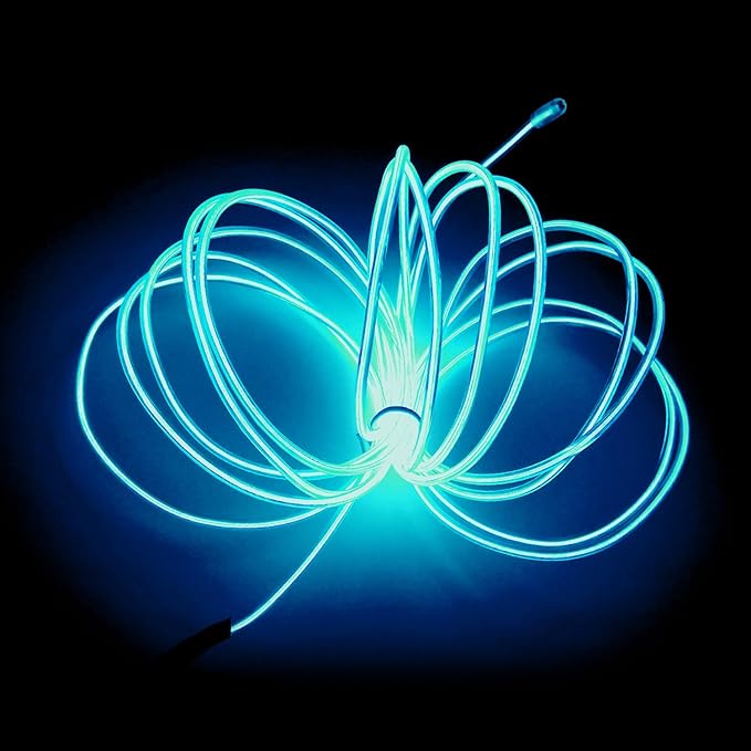 MaxLax EL Wire Ice Blue, 9.8ft/3m Portable Battery Pack Neon Light Strip 360° Cuttable Glowing Rope Lights for Parties, Halloween, DIY Decoration
