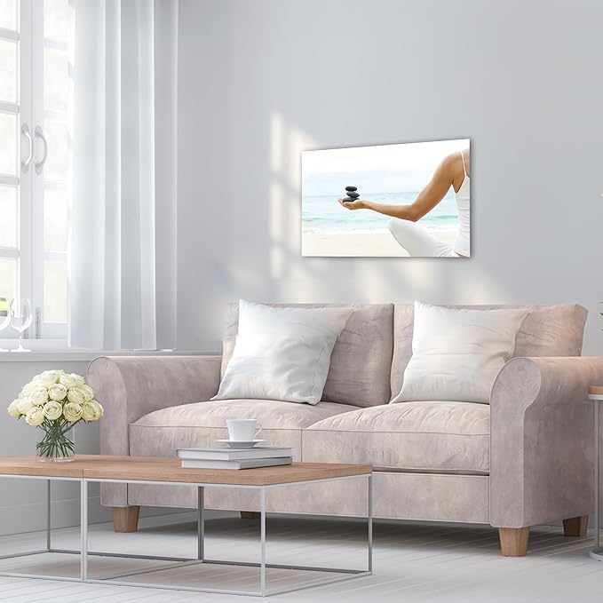 GUTTATY Zen Wall Art Decor, Modern Bathroom Zen Decor Wall Art, Relaxing Canvas Wall Art for Spa Zen Room Decor, Meditation Facing The Sea and Pebble Art Paintings for Office & Spa Decor 12x18 Inches