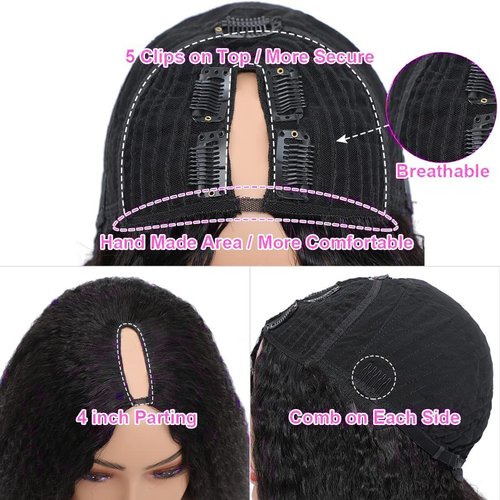 OLFORY V Part Wig Human Hair Wigs for Black Women Kinky Straight V Part Wig 12A Virgin Hair Half Wigs for Women No Lace Upgrade U Part Human Hair Wigs Full Head Clip in Half Wig V Shape Wigs (18inch)