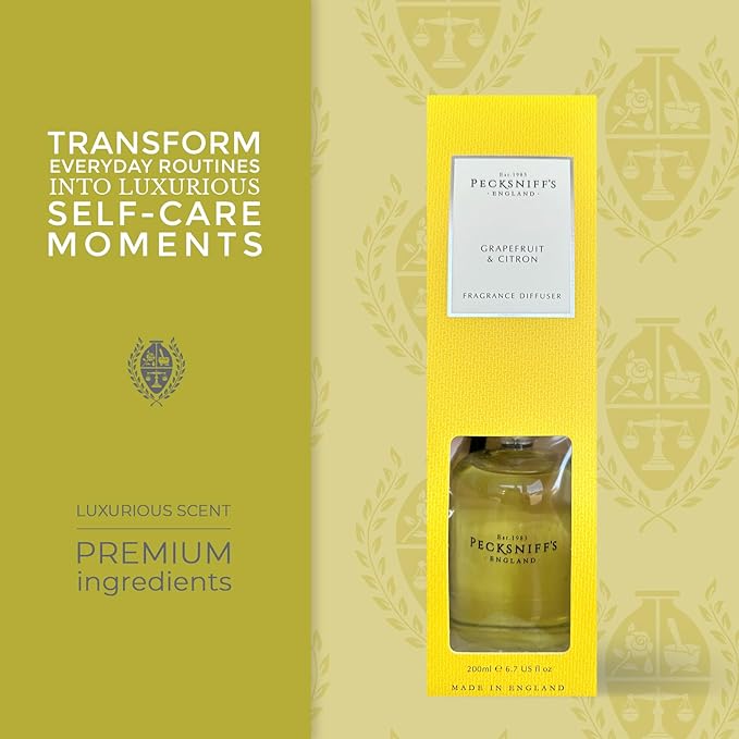 Pecksniff's Classic Reed Diffuser Set | Grapefruit & Citron Scent, Fresh and Zesty Fragrance Reed Diffusers for Home Office Decor | 200ml/ 6.7 fl oz