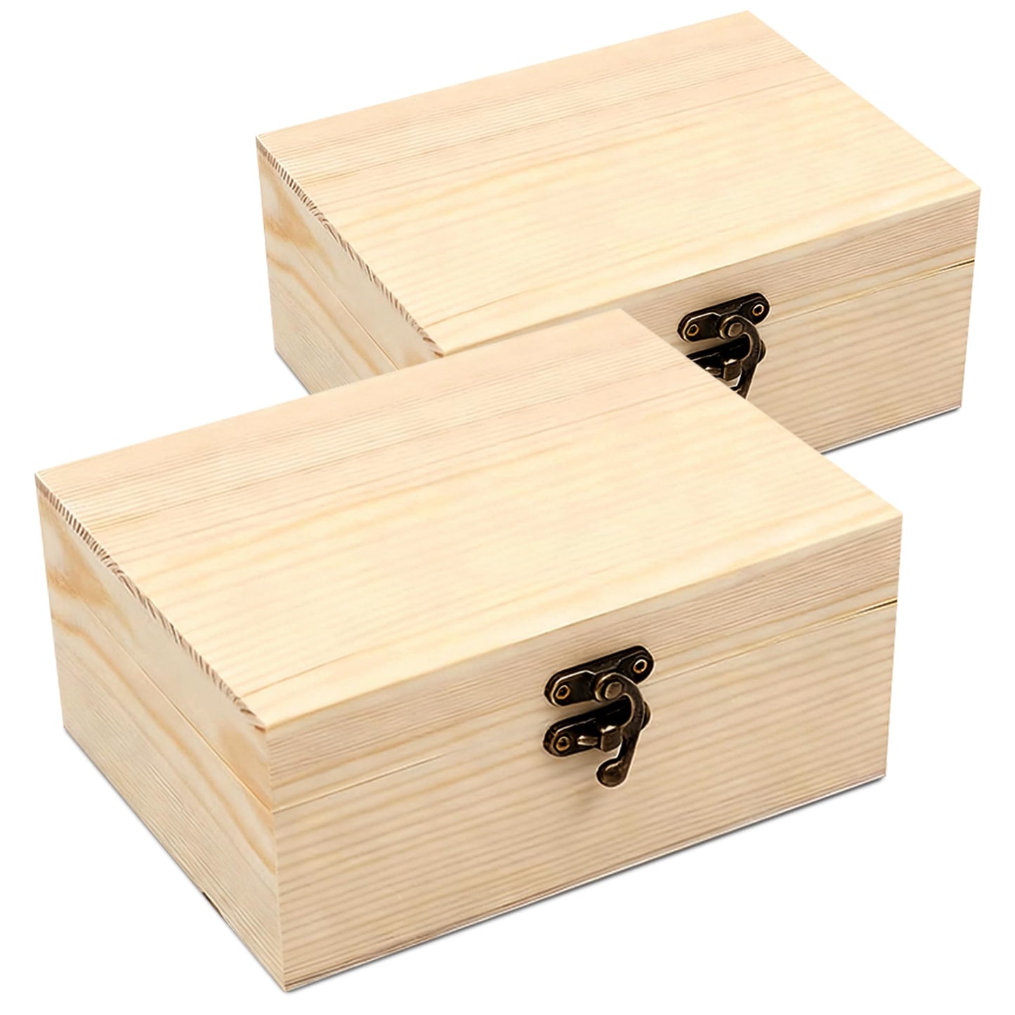 VIKOS Products Unfinished Unpainted Wooden Box with Hinged Lid for Crafts DIY Storage Jewelry Plain Pine Box - Small 6.7"x5.1""x3.1"" - 2-Pack"