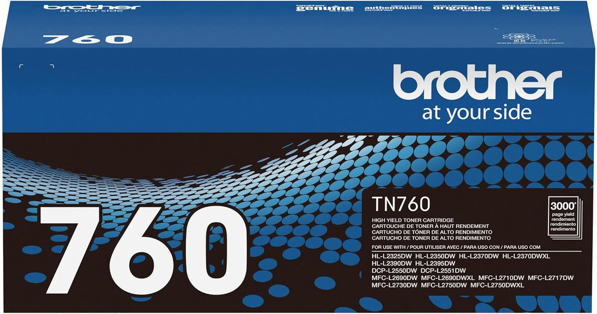 Brother Genuine TN760 High Yield Black Toner Cartridge, (For use with MFC-L2710DW MFC-L2750DW HL-L2350DW HL-L2370DW HL-L2395DW HL-L2390DW DCP-L2550DW Printers)
