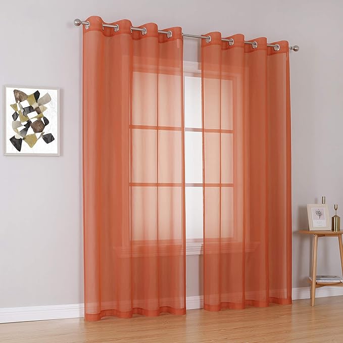 KEQIAOSUOCAI Patio Door Sheer Curtain Panels - Ceiling to Floor Extra Long Voile Drape Curtains Window Treatment for Sliding Glass Door (Burnt Orange,2 Pieces,W 54 x L 108 inches)