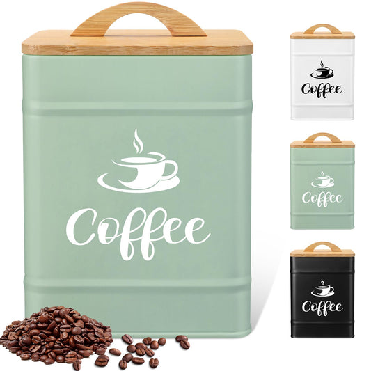 Maxdot 40 oz Turquoise Airtight Coffee Canister Large Iron Farmhouse Container with Wooden Bamboo Lid Tea Storage Kitchen Countertop Container for Coffee Grounds Beans Pods