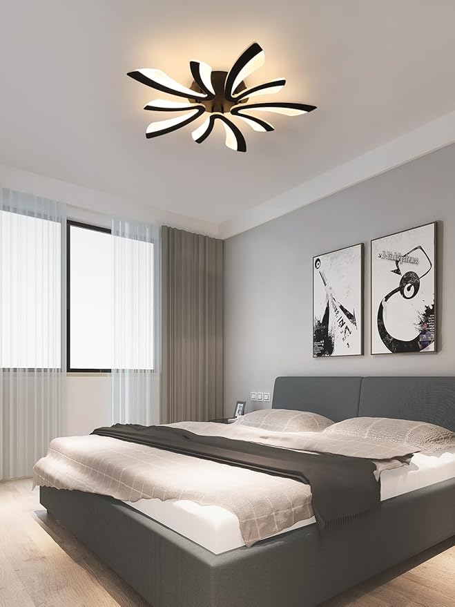 Goeco Modern Ceiling Light, 27.5'' Dimmable LED Black Acrylic V-Shaped Flush Mount Ceiling Lights, 3000K/4000K/6500K with Remote Control Ceiling Light Fixture for Living Room, Dining Room, Bedroom