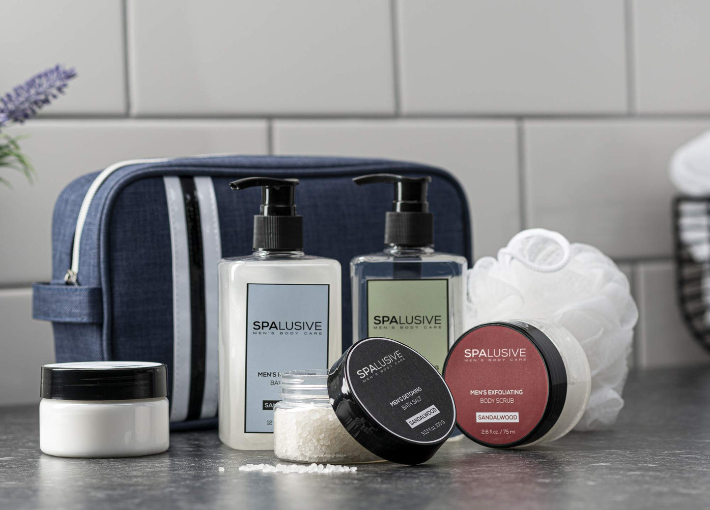 SpaLusive Luxury Spa Gift Set for Men - Natural Men’s Gift Basket - Great Gift For Guys for Holidays, Birthdays, High School, College Grad, Father’s Day Bath And Body Set - Fresh Sandalwood Scent