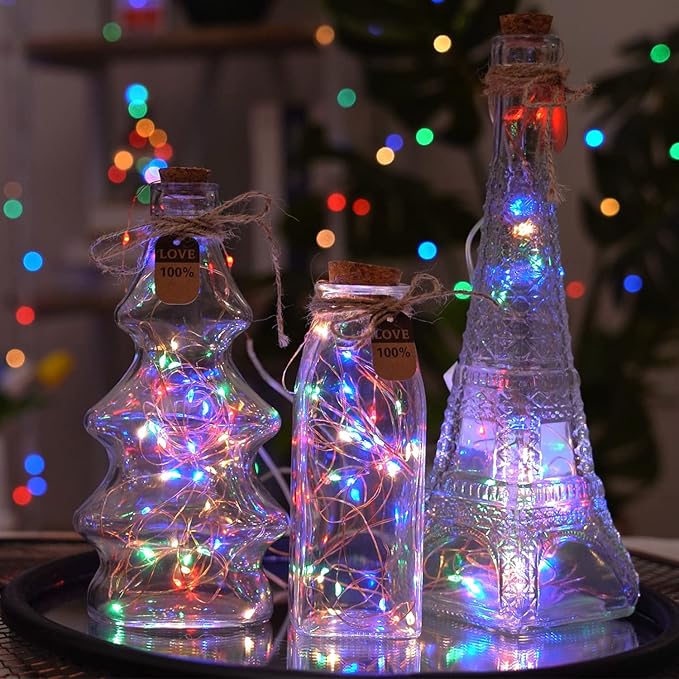 Homemory 4 Pack 20 Ft 60 LED Multicolor Fairy Lights Battery Operated Christmas Lights with Remote, Waterproof 8 Modes Firefly Twinkle String Lights for Party Bedroom Wedding Decorations