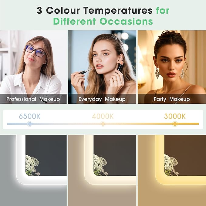 S'bagno 32" x 24" LED Bathroom Mirror with Lights, Bluetooth Speaker, Anti-Fog & Waterproof, Dimmable Wall Mirror with Touch Control, 3 Light Colors, Vertical or Horizontal, Ideal for Family Bathrooms