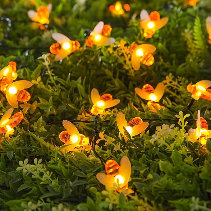 JMEXSUSS Solar Bee Lights Outdoor Waterproof, 30.6FT 50 LED Solar Fairy Lights, 8 Modes Twinkle Light for Outside Garden Patio Yard Decorations