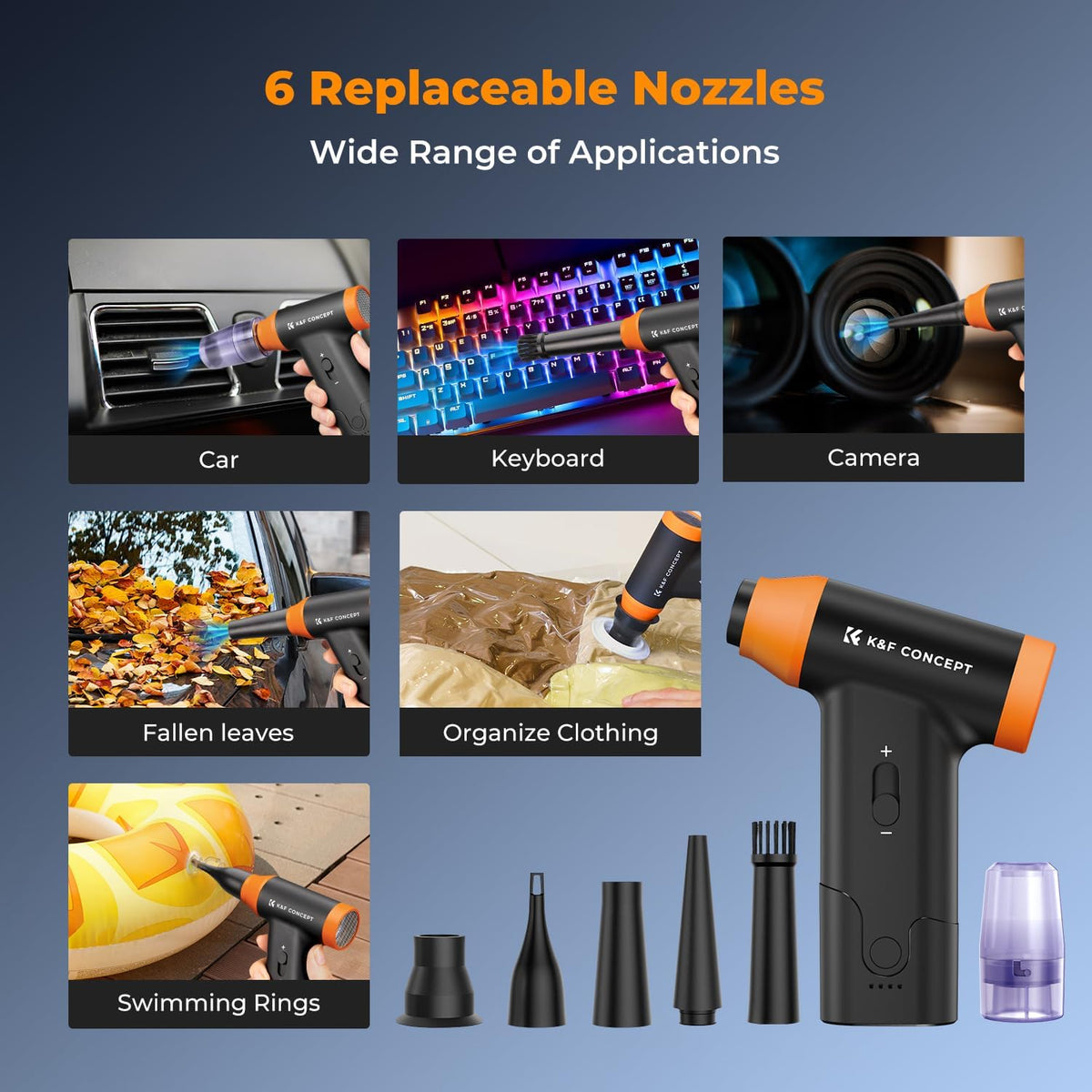K&F Concept Blower & Suction 2 in 1 Compressed Air Duster, 150000RPM Super Power Electric Air Duster, Stepless Speed Regulation, Portable Dust Blower for Computer, Keyboard, House, Outdoor and Car