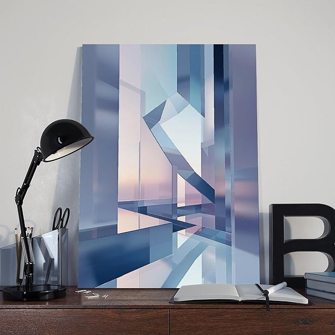 Futuristic Minimalist Wall Art – Abstract Digital Geometry Print – Modern Tech-Inspired Home Decor for Office & Living Room Canvas Poster Wall Art Decor Print Picture Paintings for Living Room Bedroom