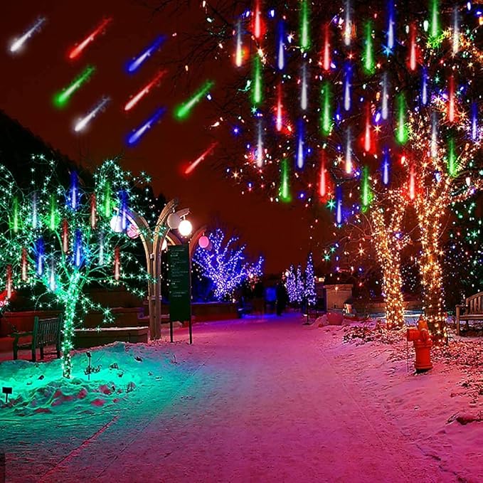 Kwaiffeo Multicolor Icicle Lights Outdoor, Waterproof 40-Tube Meteor Shower Lights for Christmas New Year Party Outside Decor, Equivalent to 5 Sets of 8-Tubes