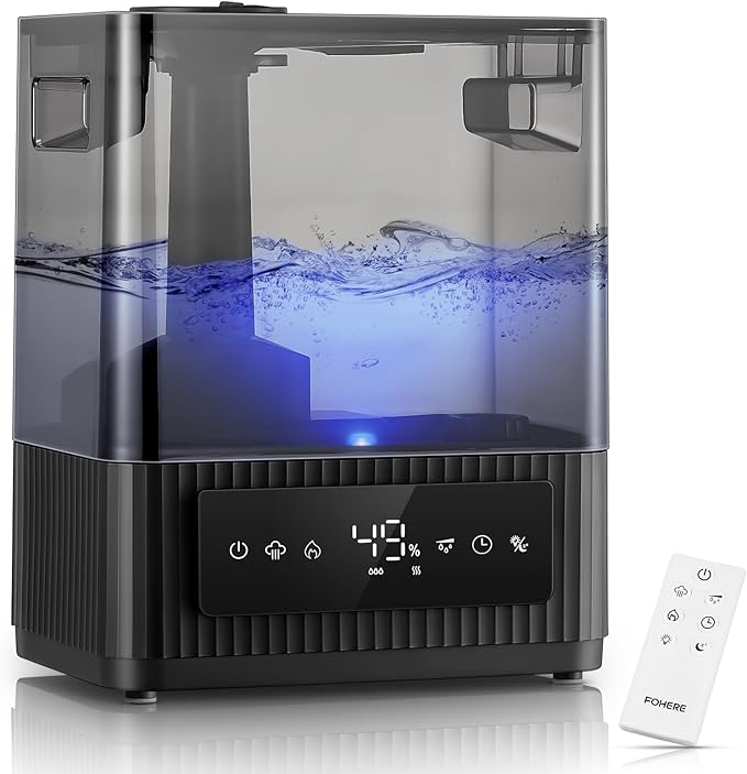 FOHERE Smart Humidifiers for Bedroom, 6L Warm and Cool Mist Quiet Humidifier with 60H Runtime, Humidity Control, Oil Diffuser, Sleep Mode, 12H Timer, Light, Top Fill Ultrasonic for Home Baby Plant